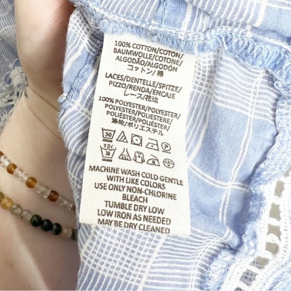 Free People Women's Time Out Lace Plaid Gingham 3/4 Sleeve Ruffle Tunic Blouse - Picture 15 of 16